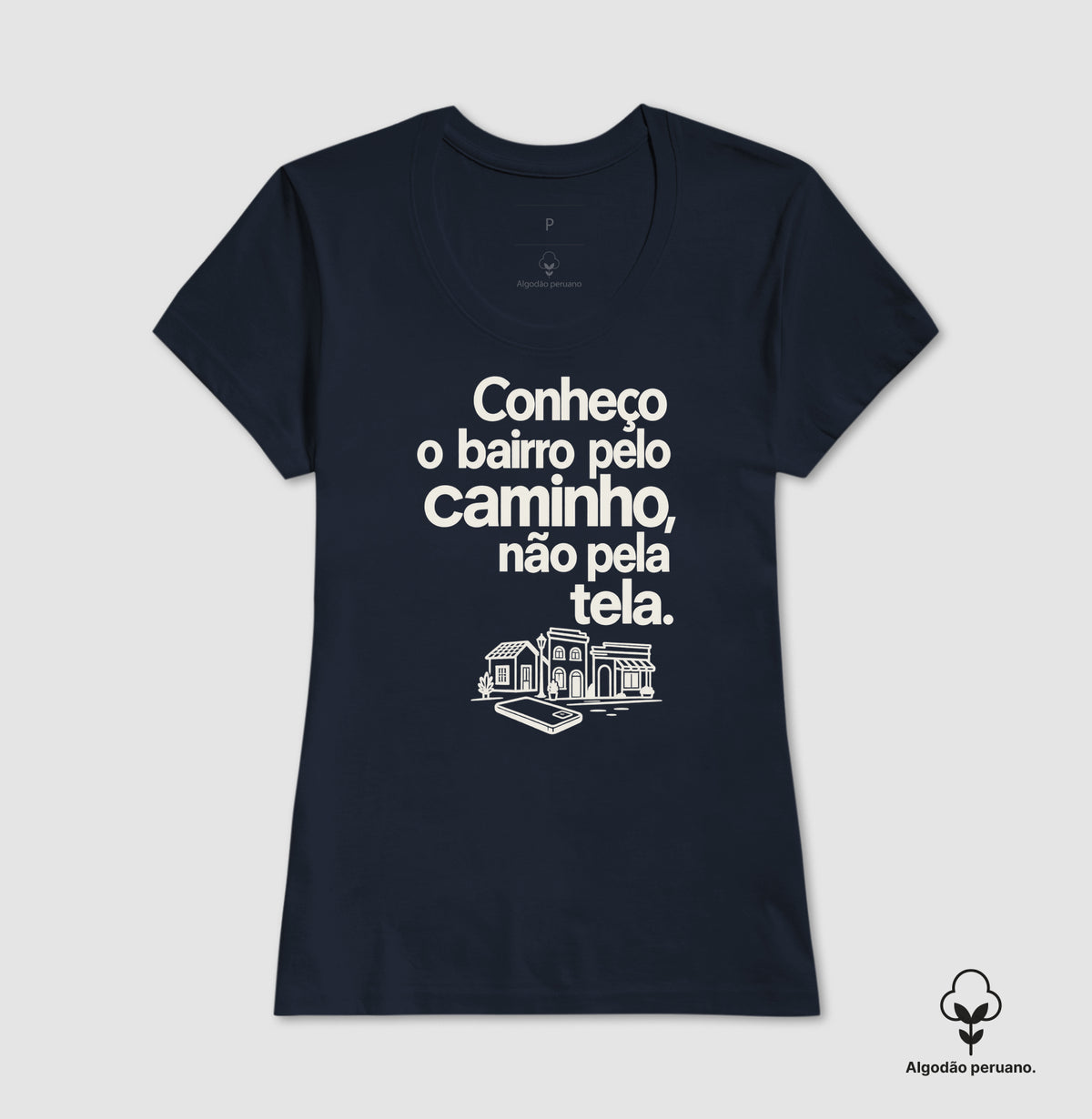 Camiseta Algodão Peruano - Caminho Sem Tela, Feminino, Marinho