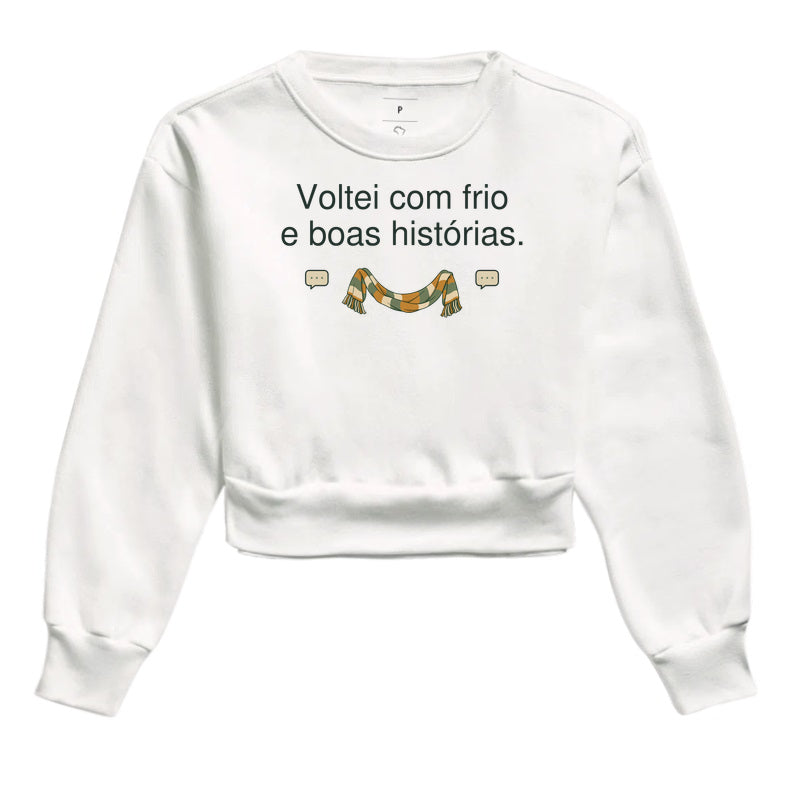 Cropped Moletom - Frio e Histórias, Branca
