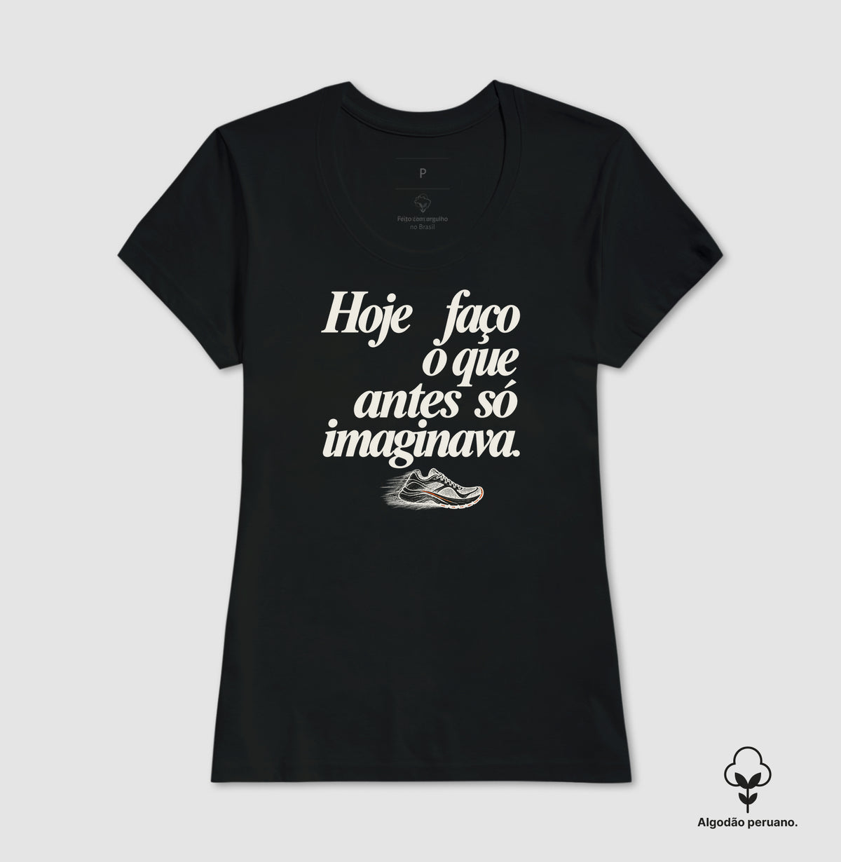 Camiseta Algodão Peruano - Passo que Antes Faltava, Feminino, Preta