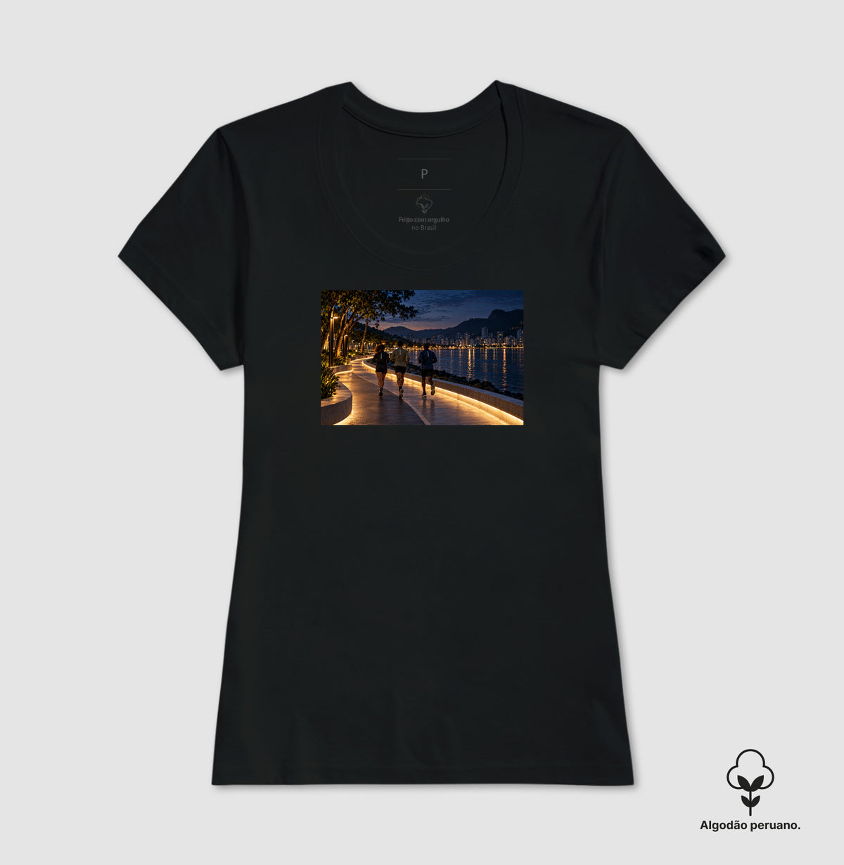 Camiseta Algodão Peruano - Noite Refletiva, Feminino, Preta