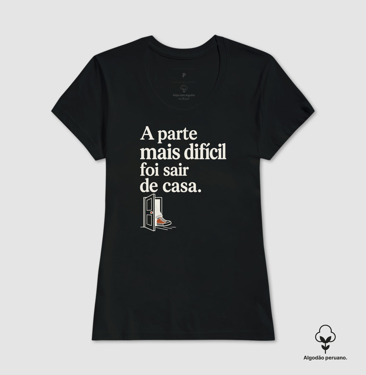 Camiseta Algodão Peruano - Coragem de Ir, Feminino, Preta