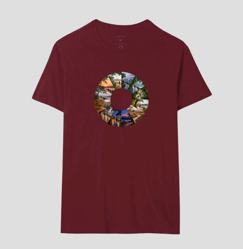 Camiseta Unissex - Um Ano em Movimento, Masculino, Bordeaux
