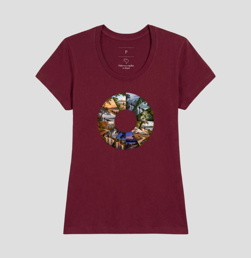 Camiseta Unissex - Um Ano em Movimento, Feminino, Bordeaux