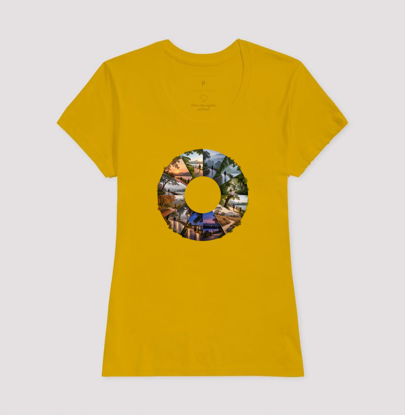 Camiseta Unissex - Um Ano em Movimento, Feminino, Amarelo