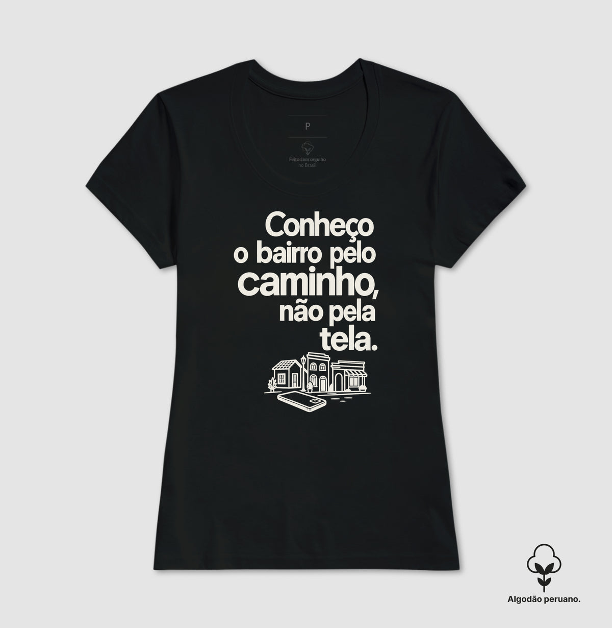 Camiseta Algodão Peruano - Caminho Sem Tela, Feminino, Preta