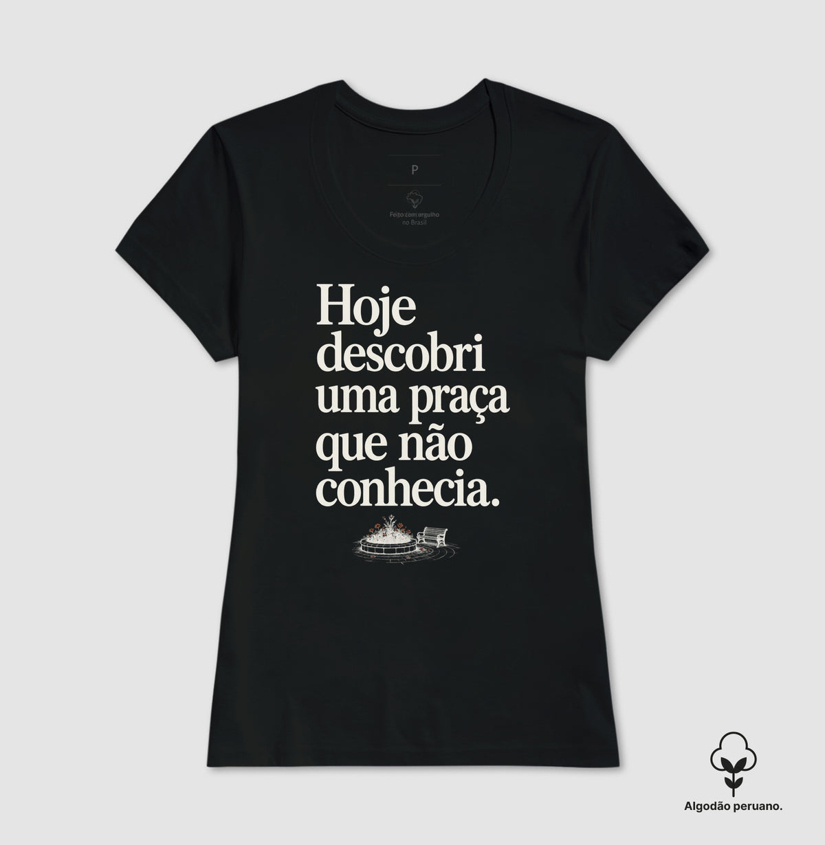 Camiseta Algodão Peruano - Praça Descoberta, Feminino, Preta